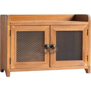 COLLECTIVE HOME - Storage Cabinet, Mini Countertop Cabinet, Wood Organizer for Kitchen Living Room Bedroom Bathroom Office with Magnetic Door, 14.5 x 6.5 x 10 (Brown)