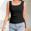 Women's Square Neck Tank Tops Basic Sleeveless Summer Sleeveless Drawstring Side Slim Fit Casual Camisole Shirts (M)