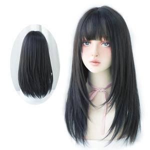Long Straight Black Hair With Bangs Synthetic Soft Layer Wig For Women Party Cosplay Supply Wig (22inch Dark brown)