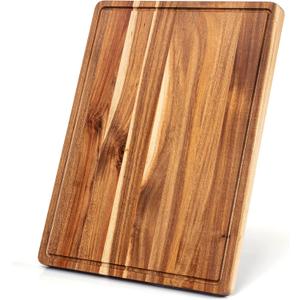 1.5" Thick Acacia Wood Cutting Board, 20" x 15" Chopping Board for Kitchen, with Juice Groove and Handle, Reversible