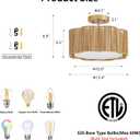 13 Inch Rattan Flush Mount Ceiling Light Fixtures 2-Light Boho Light Fixtures for Bedroom,Close to Ceiling Light Modern for Hallway Kitchen Entryway Dining Room