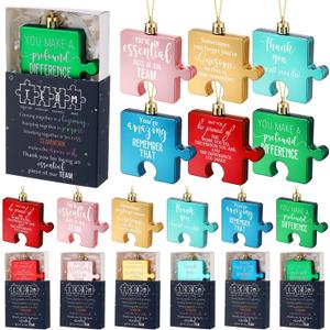 Jenaai 54 Pcs Inspirational Christmas Ornaments Bulk Christmas Tree Puzzle Hanging Ornament Team Coworkers Appreciation Gifts for Xmas Groups of Employee Staff Nurses Teachers