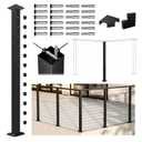 Muzata Black Corner 42 Inch Modular Cable Railing Post T-drilled One-Post Corner Solution Surface Mount Stainless Steel Cable Railing System Kit Indoor Outdoor Modular Post Kit RW36