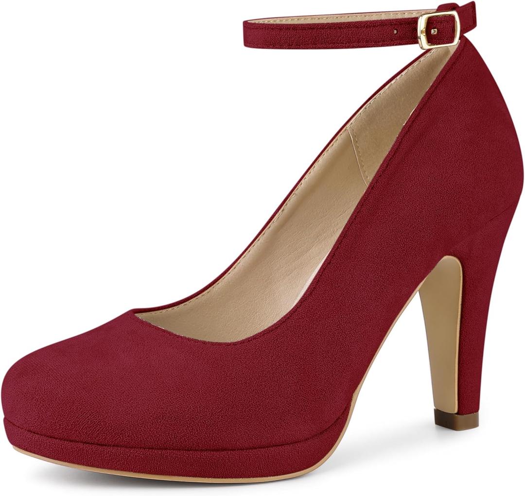Perphy Round Toe Mary Jane Pumps Chunky Heels Sandals for Women (6.5, Burgundy)