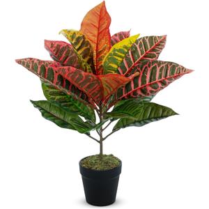 Briful 15.7" Artificial Croton Real Touch Potted Plant Artificial Indoor Decor, Fake Plants for Home Farmhouse Table Desk Decorations