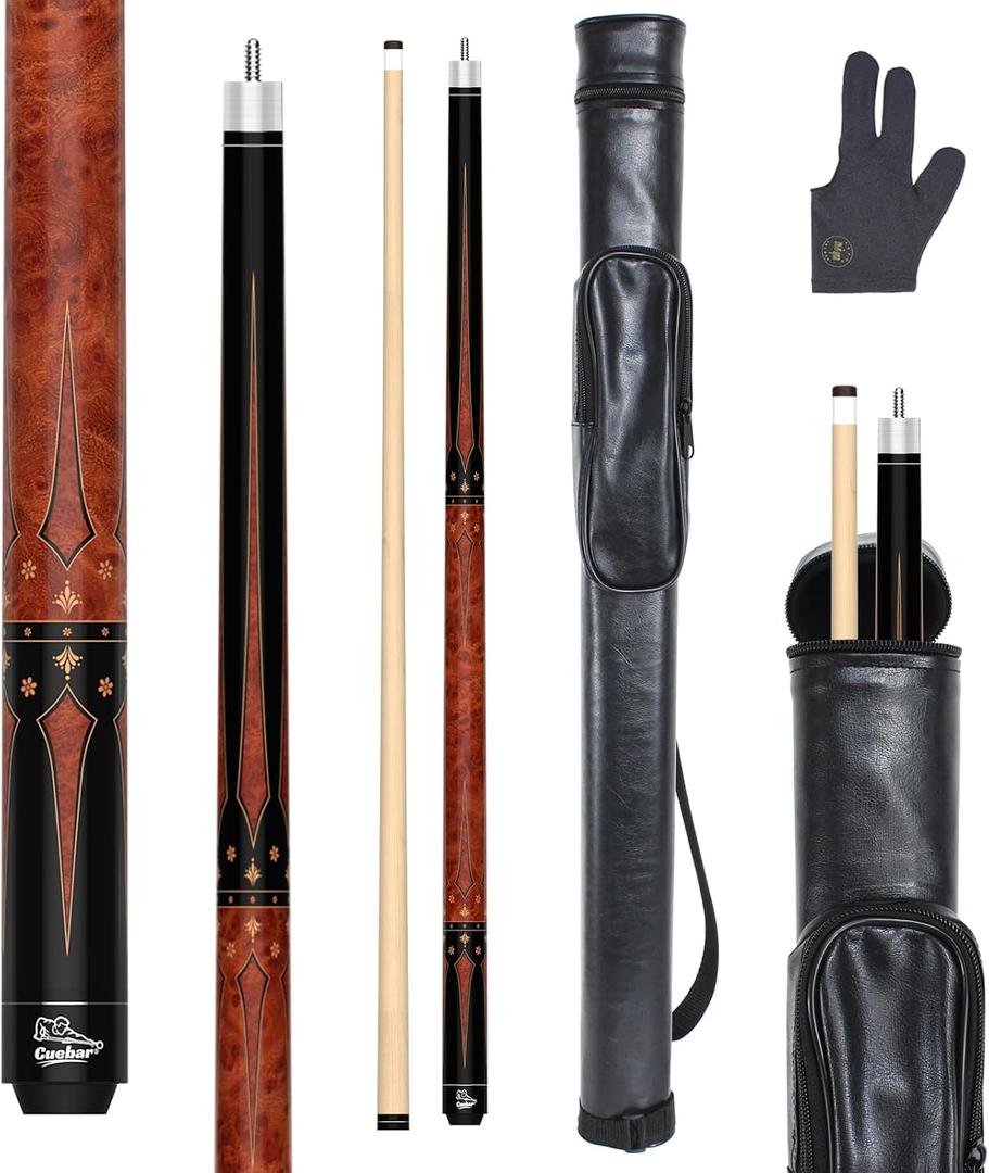 58in 2-Piece Pool Cue Stick, Sword Inlay, Canadian Maple 13mm Tip