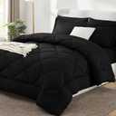 CozyLux Queen Comforter Set Black - Bed in a Bag Queen Size 7 Pieces, Luxury Soft Bed Set for All Seasons, Bedding Set with Down Alternative Comforter, Sheets, Pillowcases & Shams