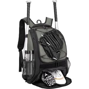 Baseball Bag Softball Backpack - Youth Adult T Ball Bat Equipment Bag with Bat Helmet Holders, Shoe Compartment (Grey)