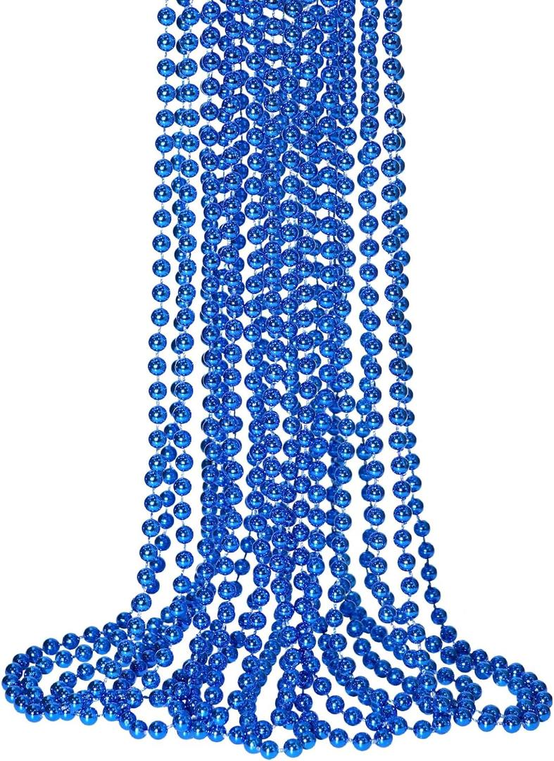 12 PCS Blue Bead Necklace, Blue Mardi Gras Beads Christmas Necklaces, 33" 4th of July Patriotic Beads Necklaces, Parade Throw Accessories for Independence Day Mardi Gras Hanukkah Pirate Theme Party