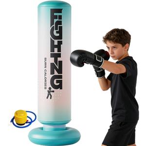 Inflatable Boxing Pillar - Punching Bag for Adults & Kids,Tall Larger 59.1 Inch Stable Boxing Bag for Teens, Fast Inflation Deflation Design, Water Filled Base, Easy Inflate Valve (blue)