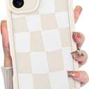 KANGHAR Compatible with iPhone 16 Plus Case, Silicone Checkered Cute Pattern, Camera Protection Soft Slim Shockproof Edge Phone Case for Girls Women -White