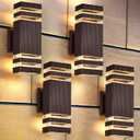 DASTOR 4 Pack Outdoor Wall Lights, Brown Exterior Lighting Fixtures Wall Mount, 2-Layer Modern Outdside Lights for House, Up and Down Outdoor Sconce Lights for Porch Patio Garage