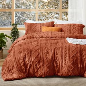 Bedsure Tufted Boho Comforter Set Full Size - Terracotta Boho Bed Set, GentleSoft 3 Pieces Farmhouse Shabby Chic Embroidery Bedding, Gifts for Woman, Soft Jacquard Full Comforter for All Seasons (27 - Terracotta - Elegant)