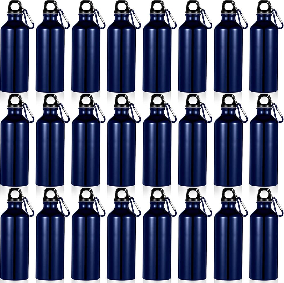 24 Pcs Aluminum Water Bottle 17oz Aluminum Reusable Bottles with Clips Sports Lightweight Water Multipack Easy Carry Leakproof Travel for Gym Hiking Cycling Sports Outdoor(Dark Blue)