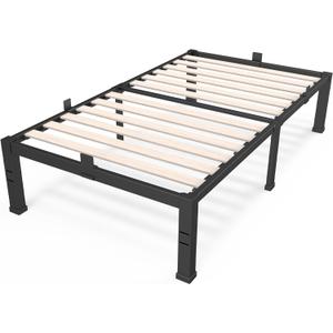ROIL 18 inch Twin Size Bed Frames with Wide Wood Slats - 3500lbs Heavy Duty No Box Spring Needed Platform, Mattress Stoppers Single Metal Noise Free, Headboard Hole Underneath Storage