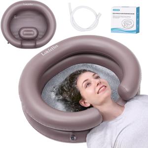 Portable Inflatable Hair Washing Basin for Bedridden - Wash Hair in Bed with Inflatable Shampoo Bowl.For Elderly,Disabled,Injured,Ideal Inflatable Sink for Locs Detox (18in Inner, Brown)