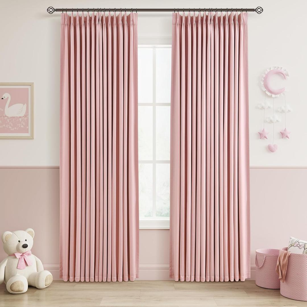 Aersas Pink Linen Pinch Pleated 100% Blackout Curtains 84 Inches Long for Lovely Girls Room Bedroom Room Darkening Noise Reducing Privacy Cute Black Out Window Drapes Baby Pale Pink for Nursery (40"W x 84"L (Pack of 2))