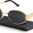 livho Retro Polarized Sunglasses - UV400 Protection, Oval Shape, Metal Frames - Matching Soft Case Inlcuded (Grey/Gold)