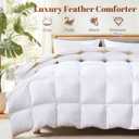 Cosybay Heavyweight Queen Size Feather Down Fiber Comforter - White Thicker Winter Duvet Insert, Ultra Soft 100% Cotton Cover, Luxury Hotel Bedding with Corner Tabs, 90"x90"
