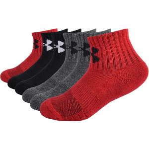 Under Armour Boys Multi Pack Quarter Sock, Red, 4-6 Years US