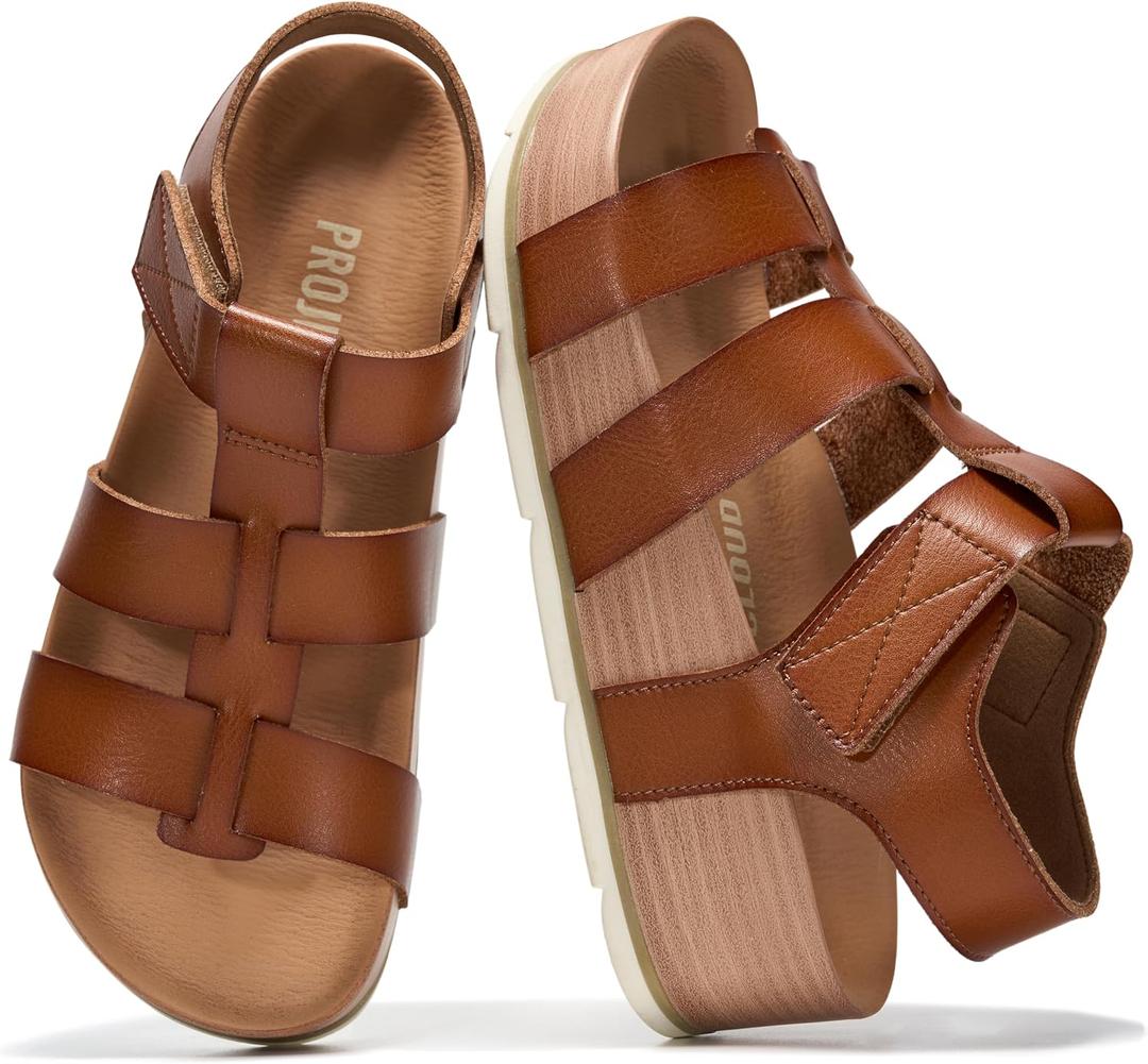 Project Cloud Platform Sandals for Women Strappy Wedges Plush Insole 2026 (Brown, M), Size: 8.5