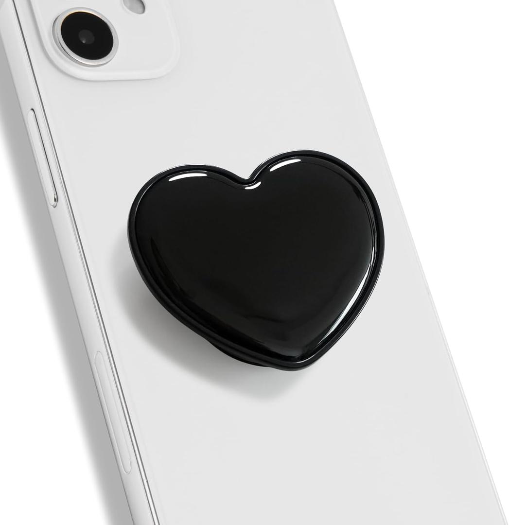 OnTheGrip Cute Solid Macaron Color Heart Shape Collapsible Mobile Phone Grip Stand Holder for Smartphone Tablet Cell Phone Accessory (Black) OnTheGrip Cute Solid Macaron Color Heart Shape Collapsible Mobile Phone Grip Stand Holder for Smartphone Tablet Cell Phone Accessory (Black)