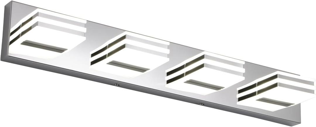 LED Vanity Lights for Bathroom 4 Light Bathroom Lamp over Vanity 27Inch Bathoom Mirror Light Fixtures Modern Bath Bar Lighting Chrome Vanity Lighting Fixtures 24W Restroom Light Fixture 6000K