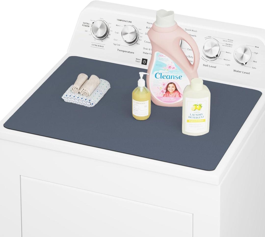 CSKY 1Pc Washer and Dryer Covers for the Top, 25.5''17.5'' Fabric Laundry Countertop Mat, Anti-Crease Rolled Packaging, Non-Slip Rubber Base, Washer Dryer Topper for Top Load Machine (Slate Gray)