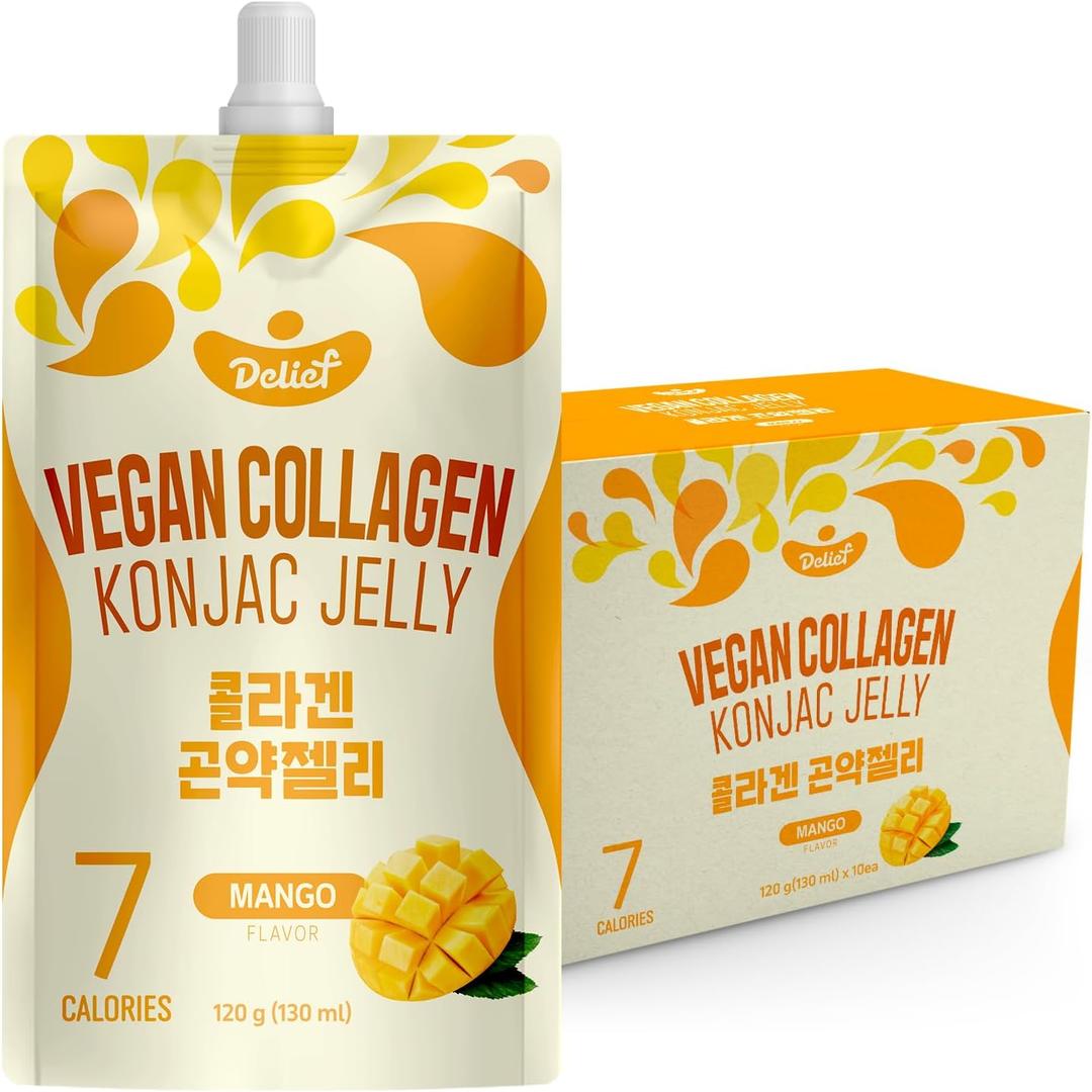 Vegan Collagen Konjac Jelly (Mango Flavor) 120g x 10 Packs Low-Calorie Fruit Gel Snack, Gluten-Free, Plant-Based, 7 kcal per Pouch, BB July 30 2027