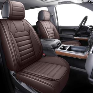 YIERTAI Truck Seat Covers for Chevy Chevrolet Silverado GMC Sierra Custom Fit 2007-2025 2026 1500 2500 3500HD Trail Boss Z71 Crew Double Extended Cab Waterproof Leather(5 PCS Full Set/Brown)