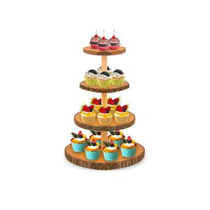 Cupcake Stand Wood Dessert Stands 4 Tier Wooden Cupcake Stand - Large Capacity, Bark-Covered, Varnished, Multi-Functional for Weddings, Baby Showers, and Parties