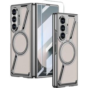 Magnetic for Samsung Galaxy Z Fold 7 5G Leather Case,[Compatible with Wireless Charging] Business Luxury PU Leather Shockproof Protective Slim Phone Cover for Samsung Galaxy Z Fold 7 (Beige)