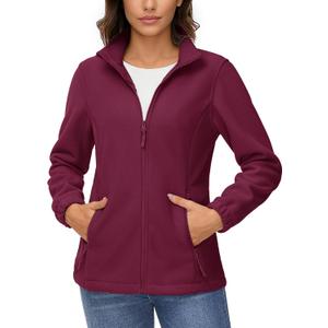TACVASEN Women's Soft Fleece Jacket Lightweight Full Zip Sweatshirts Coat Casual Winter Warm Sweaters with Pockets (Red, S)