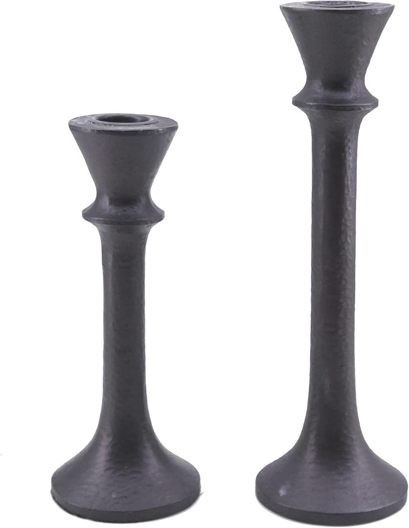 JT17008 Rustic 2 Pack Candlestick Decorative Taper Candle Holder for Table Centerpiece, 7" x 9", Brown