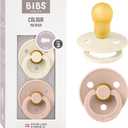 Bibs Pacifiers Color Collection, Set of 2 BPA-Free Latex Pacifiers Made in Europe, Round Nipple Baby Pacifier. (0+ Month (Pack of 2), Blush / Ivory)