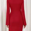 PRETTYGARDEN Women 2025 Mini Bodycon Dresses Long Sleeve Ruched Fitted Short Night Out Trendy Party Club Outfits Fall Clothes (Red, L)