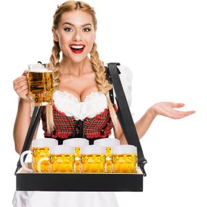Wooden Snack Trays with Strap 15 x 11 x 2 Inch Movie Night Party Serving Trays Usherette Popcorn Drink Beverage Carrier for 20's Theme Costume Accessory Carnival Prop Adult(Black)