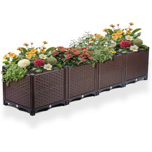 63x15x12.6in Raised Garden Beds Outdoor, Polypropylene Planter Boxes Outdoor for Vegetables, Flowers, Herbs, Garden Box with Drain Outlet, Heat and Frost Resistance Planters, 440lb Capacity (63x15x12.6in)