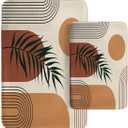 Britimes Boho Mid Century Bathroom Rug Mat Set of 2, Brown Abstract Minimalistic Arch Beige Washable Cover Floor Rug Carpets Floor Bath Mat Bathroom Decorations 16x24 and 20x32 Inches