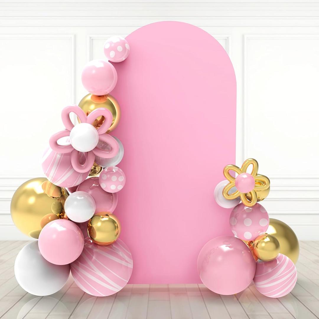 Babenest 6.6Ft Pink Wedding Arch Cover, Spandex Fitted Backdrop for Photography, Round Top Chiara Stand for Party Ceremony Birthday Baby Shower Anniversary Decoration