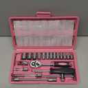 Egofine 46 Pieces 1/4 inch Drive Socket Ratchet Wrench Set, with Bit Socket Set Metric and Extension Bar for Auto Repairing and Household, with Pink Storage Case