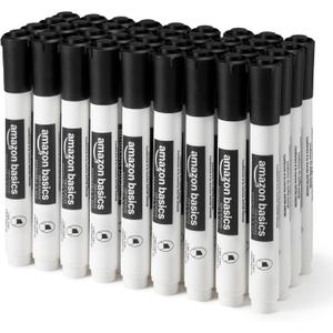 Amazon Basics Low-Odor Dry Erase Whiteboard Markers, Chisel Tip, Quick-Dry, Black, 36-Pack