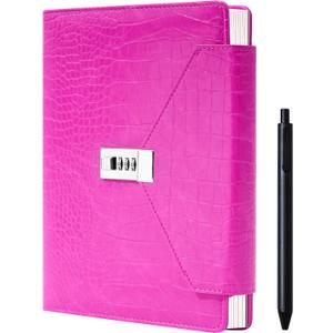 CAGIE Diary for Women Gift, 7.5 x 10 Inch Large Journal with Lock More Secure，220 Pages Refillable Journal for Writing, Business Birthday Gift for Women, Rose Red
