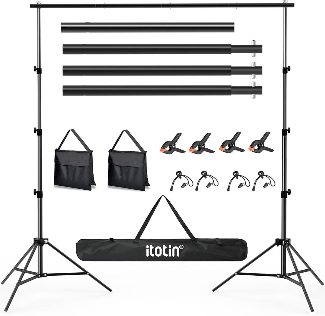 Photo Backdrop Stand Kit, 9x10ft Adjustable Background Stand Support Kit with Carry Bag & Sandbag for Photography, Parties, Wedding, Events Decoration