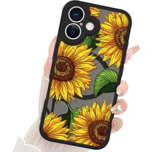 Fiyart Designed for iPhone 16 Plus Case Cute Sunflower Flowers Design Compatible with MagSafe,Soft Bumper with Hard PC Back Anti-Scratch Phone Cover for Women Girls 6.7"-Yellow