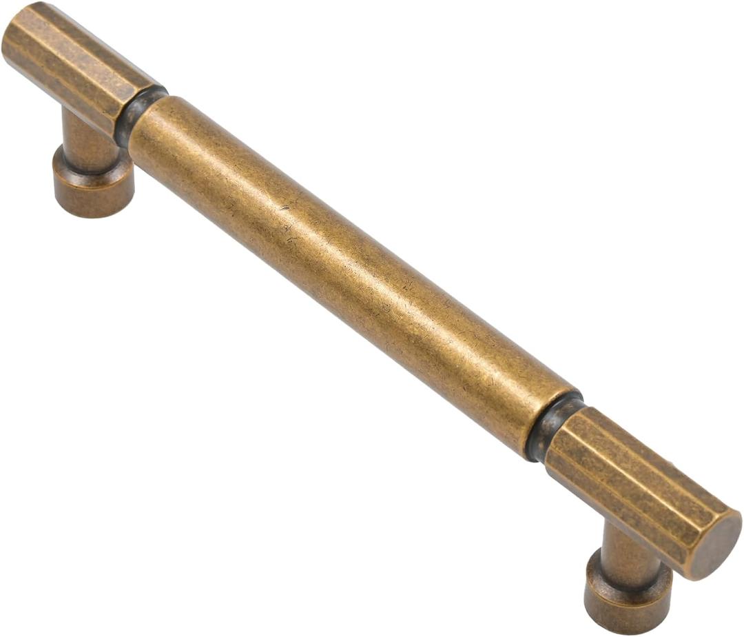 Alzassbg Antique Brass Cabinet Pulls and Handles 10 Pack, AL3096AE | 5 Inch Hole Center, Contemporary Style, Decorative Hardware Handles, for Cabinets and Drawers