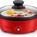 Elite Gourmet EGL-6101 Personal Stir Fry Griddle Pan, Rapid Heat Up, 650 Watts Non-stick Electric Skillet with Tempered Glass Lid, Red
