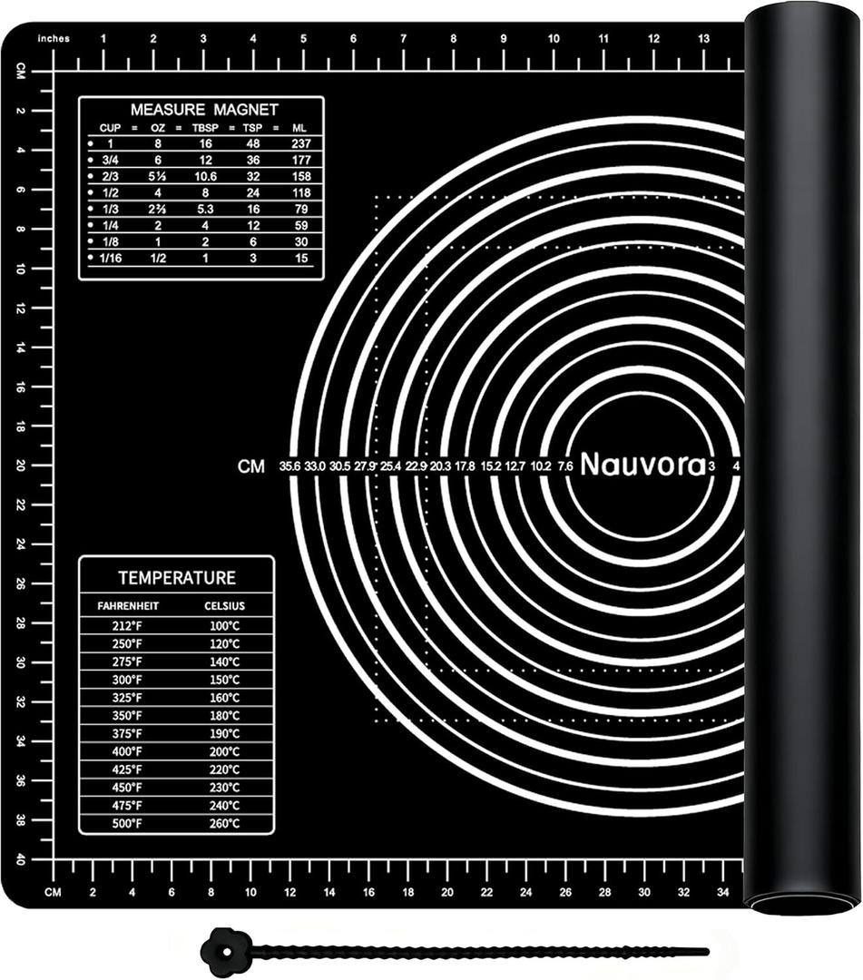 Extra Large Baking Mat - 26" Silicone Pastry Mat, Reusable Non-Stick Dough Mat with Measurement for Fondant, Rolling Dough, Pie Crust, Pizza and Cookies, Black