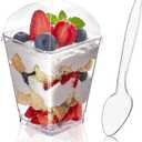 Zezzxu 50 Pack 5 oz Dessert Cups with Dome Lids and Spoons, Plastic Pudding Cups with Lids Mini Parfait Shooter Cups for Party Individual Banana Pudding Jello Yogurt Fruit Trifle