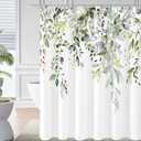Gibelle Sage Green Eucalyptus Shower Curtain, Watercolor Plant Leaves with Floral Bathroom Decor Waterproof Fabric Shower Curtain Set with Hooks 72x72 Inch White